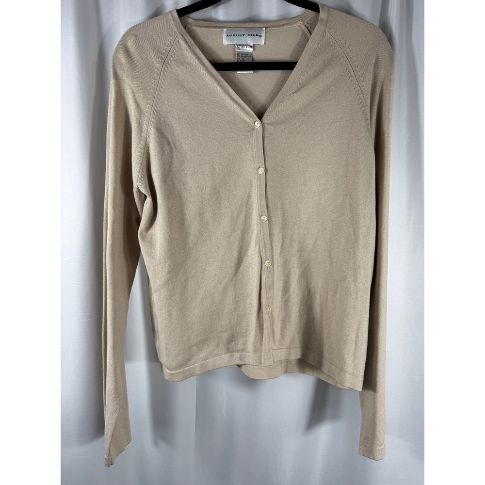August Silk Women's XL Cardigan Sweater Long Sleeve Button Down Silk Blend Knit